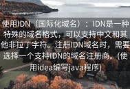 使用IDN（国际化域名）：IDN是一种特殊的域名格式，可以支持中文和其他非拉丁字符。注册IDN域名时，需要选择一个支持IDN的域名注册商。(使用idea编写java程序)